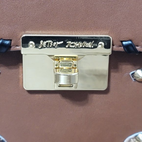 NWT Betsey Johnson Wild West Brown Bling Studs Satchel Crossbody Purse - Picture 4 of 14
